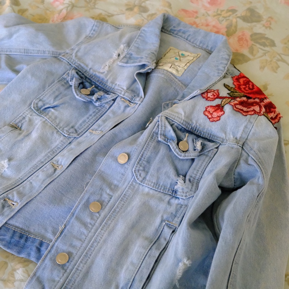 Floral denim jacket